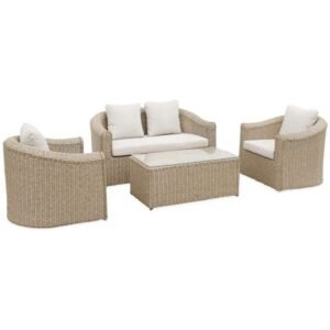 sweeek - Gartengarnitur Polyrattan 4 Plätze Valentino + Kissen Natur / Beige